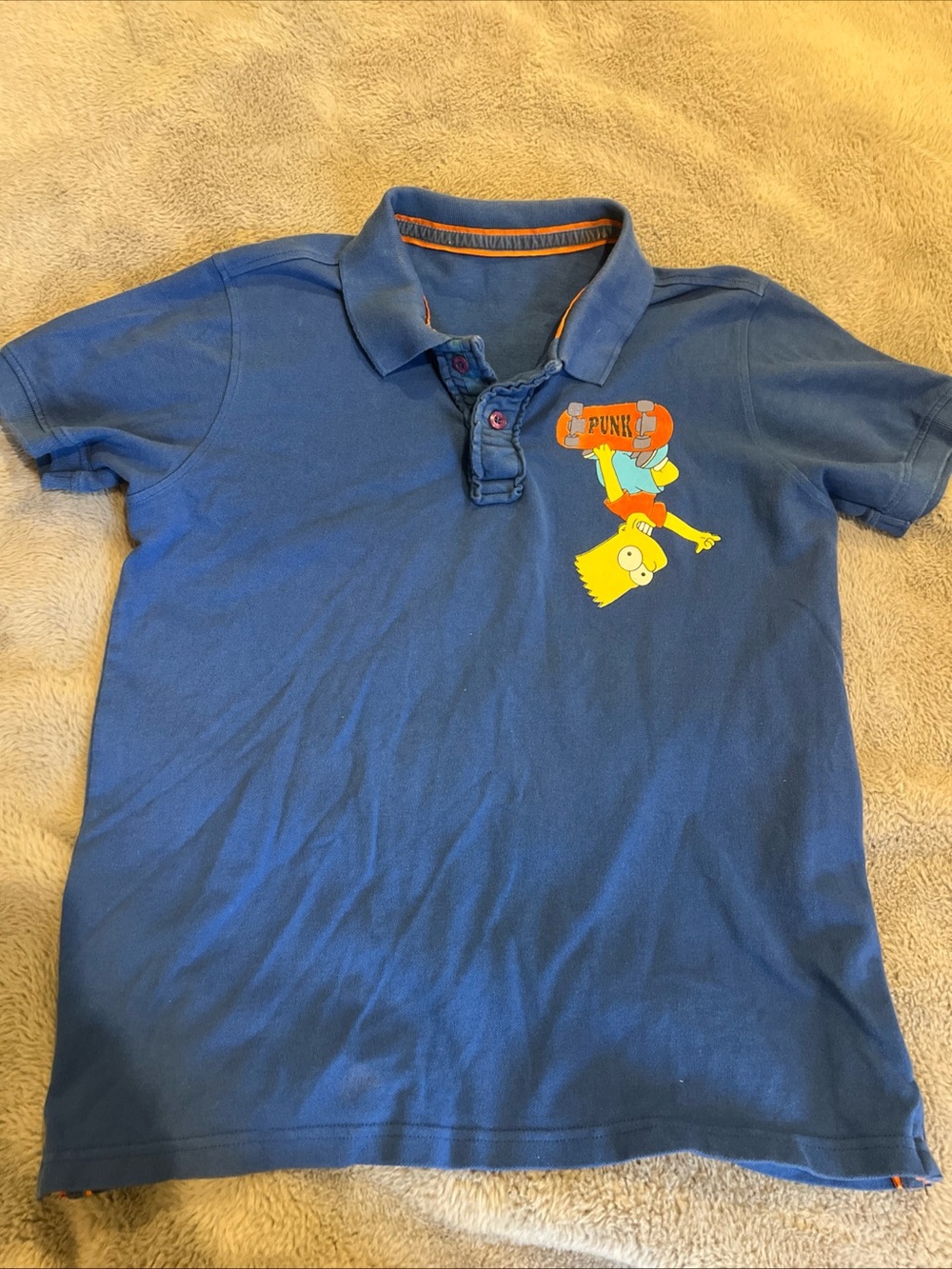 Vintage Men's S Blue The Simpsons Bart Simpson Knit Polo Short Sleeve Graphic